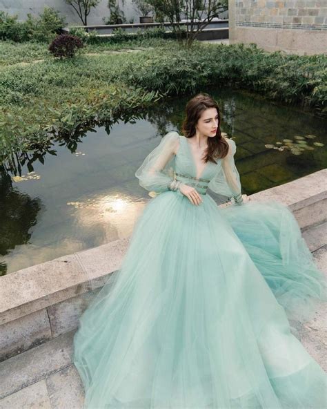 Sweet Nude Blush Pink Long Sleeves Deep V With Beadings A Line Tulle Wedding Dress Other