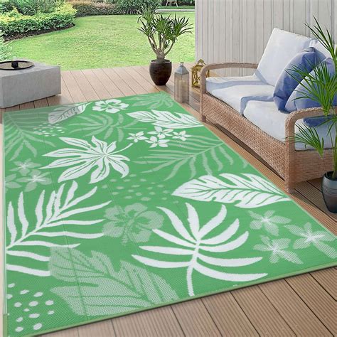 Yamaziot 6'x9' Reversible Patio Rug, Waterproof Outdoor Mat, Palm Leaf ...