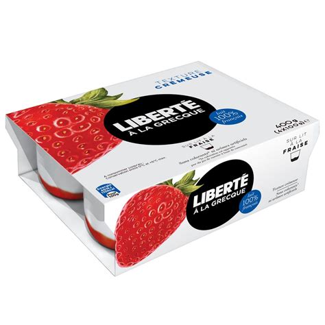 LIBERTE Yaourt à la grecque sur lit à la fraise texture crémeuse 4x100g