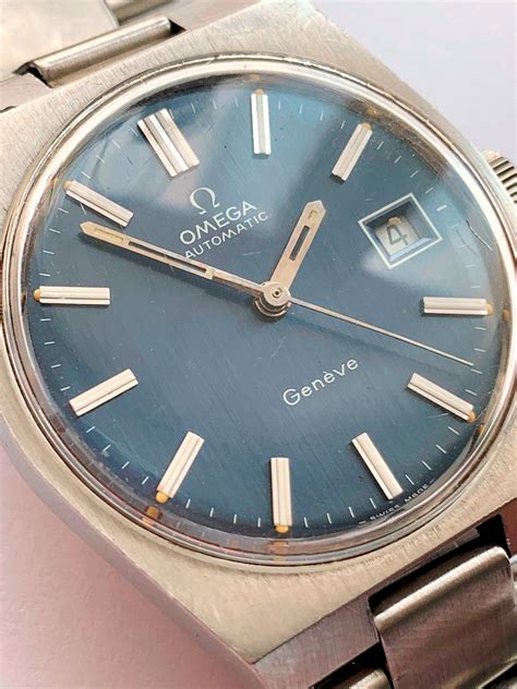 Omega Geneve Automatic Blue Linen Dial Vintage Portfolio