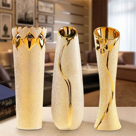 Nordic Golden Ceramic Vase Tabletop Vases Crafts Decorative Ornaments