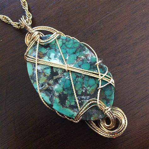 Pendant Turquoise Jewelry Wire Wrapped Turquoise Pendant Gold Filled