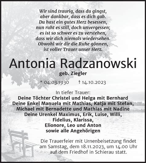 Traueranzeigen Von Antonia Radzanowski Abschied Nehmen De