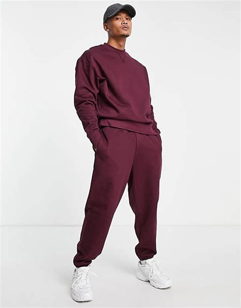 Asos Design Heavyweight Oversized Joggers In Burgundy Asos