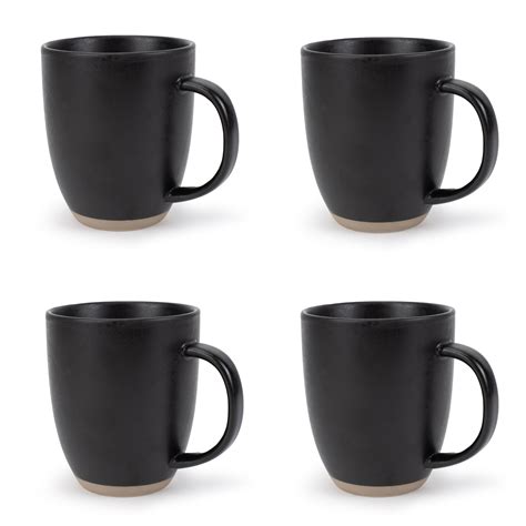 Elanze Designs Raw Clay Bottom Black 13 Ounce Ceramic Coffee Mugs Set