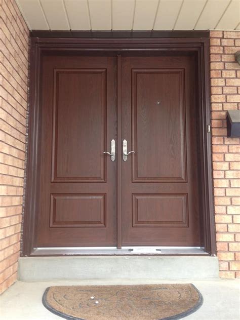 Double Fiberglass Door 2 Panel With Light Walnut Stain Fiberglass Entry Doors Entry Doors