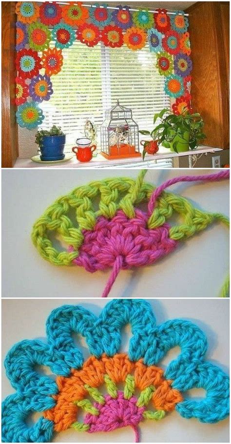 DIY Crochet Flower Power Valance Free Pattern Diy Crochet Flowers