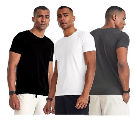 Kit 3 Camisetas Masculina Slim Básica Algodão Pima Elastano