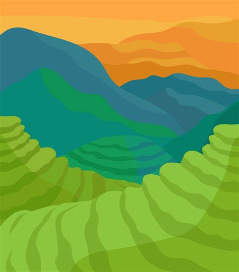 Tea Plantation Landscape Of Mountains Tea Fields 14218791 Vector Art