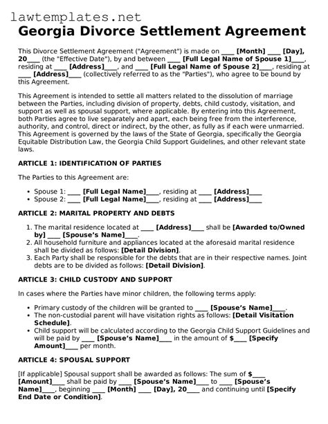 Make a Valid Georgia Divorce Settlement Agreement With Our Printable