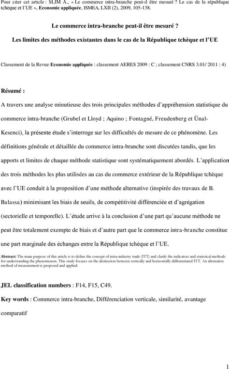 Le commerce intra branche peut il être mesuré Les limites des méthodes