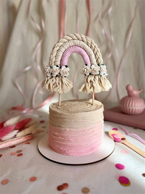 Rainbow Cake Topper Macrame Rainbow Cake Topper Birthday Decor Cake