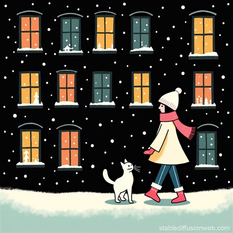 Winter Walk With Cat Stable Diffusion Online