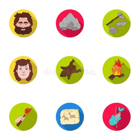 Stone Age Set Icons In Flat Style Big Collection Of Stone Age Vector