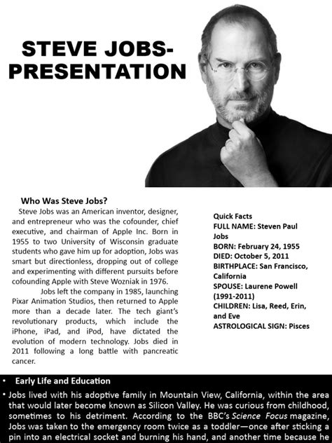 Steve Jobs - Presentation | PDF | Apple Inc. | Steve Jobs