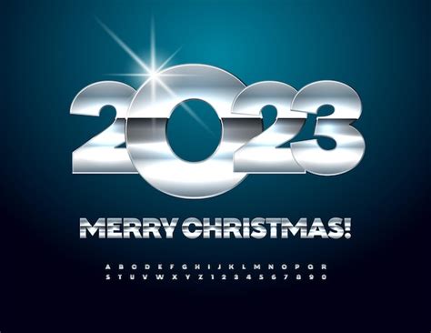 Carte de voeux vectorielle Joyeux Noël 2023 Police brillante argentée