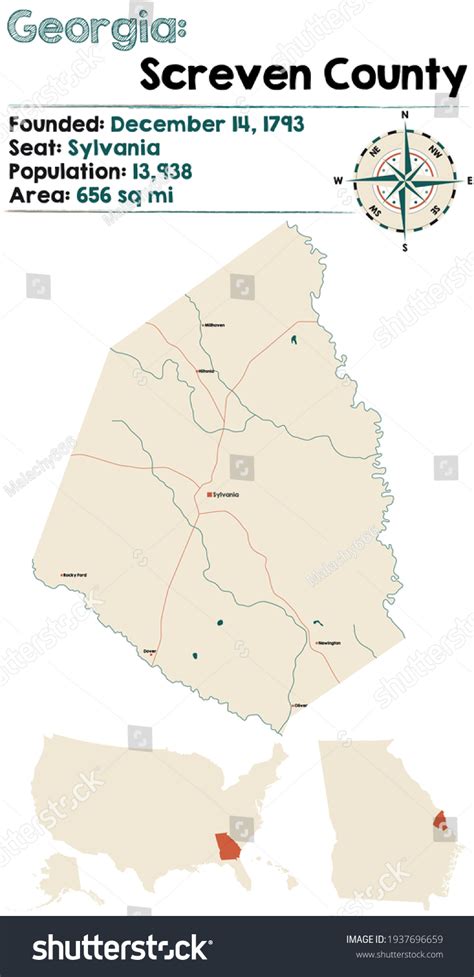 Large Detailed Map Screven County Georgia Stock Vector Royalty Free