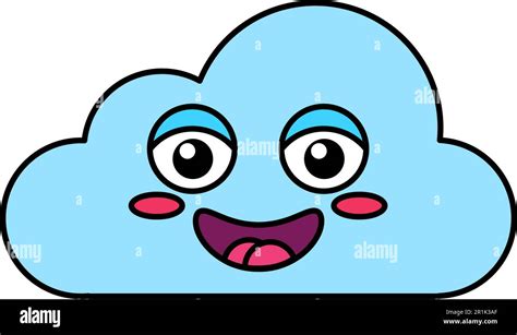 Happy cloud emoji outline illustration. Blue emoticon, social media ...