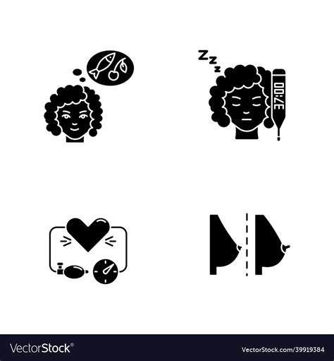 Early Pregnancy Symptom Black Glyph Icons Set Vector Image