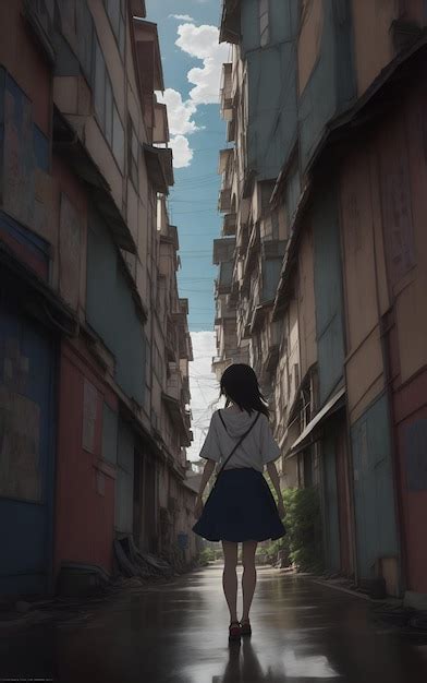 Chica Anime Caminando En Medio De La Calle Foto Premium