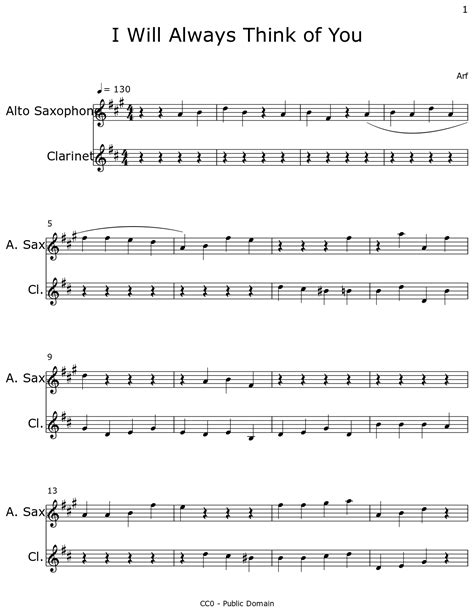 I Will Always Think Of You Sheet Music For Alto Saxophone Clarinet