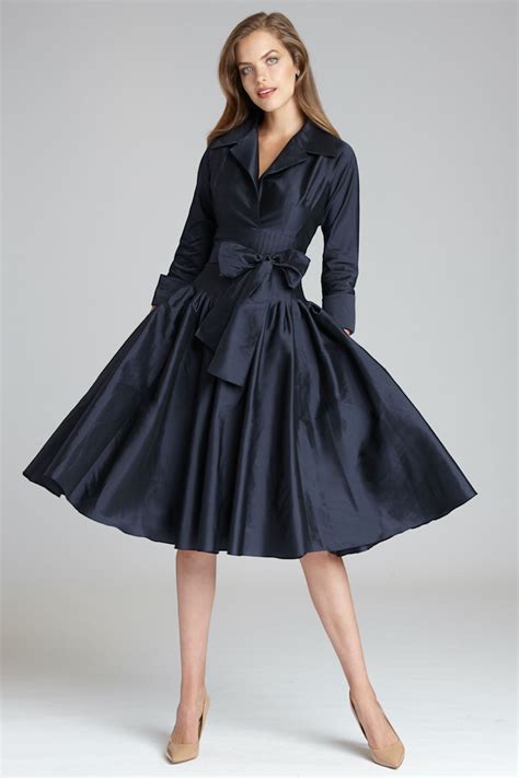 Taffeta Pleated Waist Shirt Dress Teri Jon Tea Length Dresses