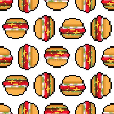 Burger Pixel Art Pattern Seamless Hamburger Pixelated Background Stock