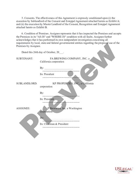 Assignment Assumption And Consent Agreement Of Sublease Us Legal Forms