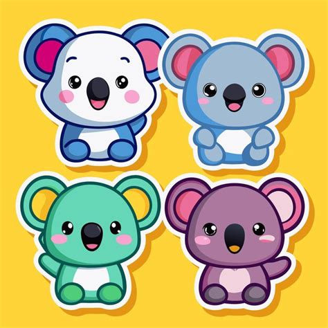 Adorable Koala Stickers Cute Colorful Designs Premium Ai Generated Vector
