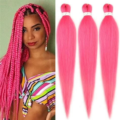 Kanekalon Cabello Trenzado Preestirado Rosa De Pulgadas