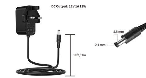 Tonton Power Supply Adapter 12V 1A 3M 10ft AC DC Adapter Cord 12 W