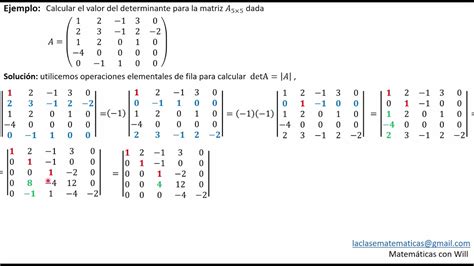 Determinante 5x5 Usando Operaciones Elementales De Fila YouTube