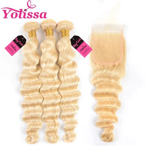 Yolissa Brazilian Loose Deep Wave 613 Bundles With Closure Blond Human Hair Bundles With Closure ...