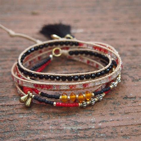 Red Mix Tassel Wrap Bracelet Boho Bracelet Bohemian Etsy Wrap