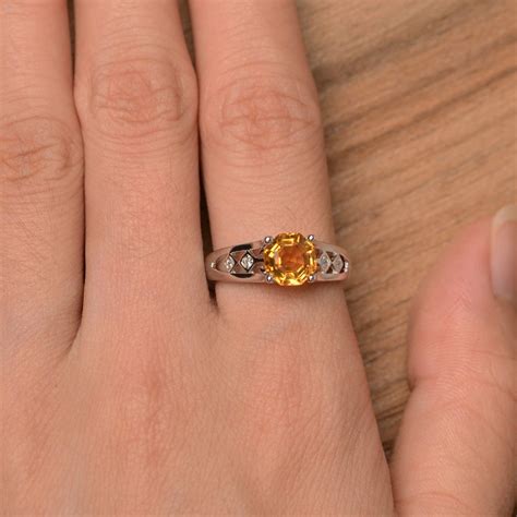 Vintage Citrine Engagement Ring For Women Sterling Silver Etsy