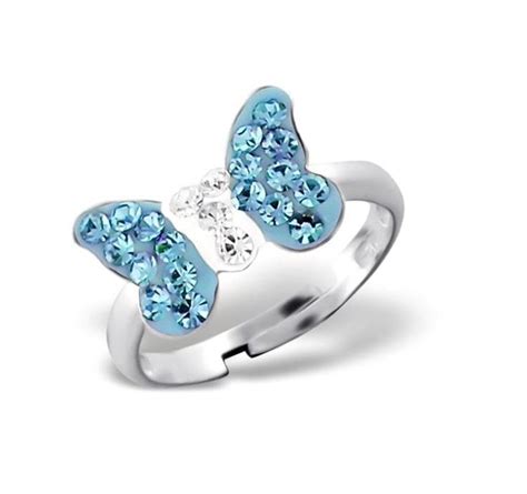 Childrens Rings Sterling Silver Blue Crystal Butterfly Rings Kids