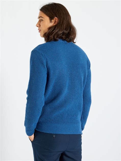 Pull Uni En Maille Textur E Bleu Fonc Kiabi