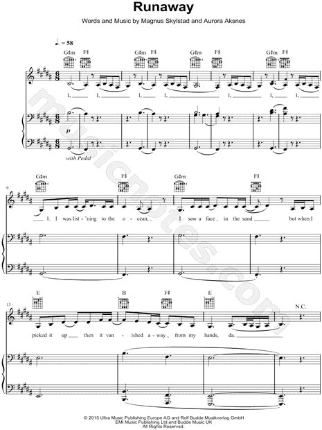 Aurora Runaway Sheet Music In G Minor Transposable Download