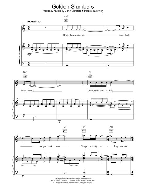 Play Official Version Of Golden Slumbers Sheet Music By The Beatles For Piano Vocals