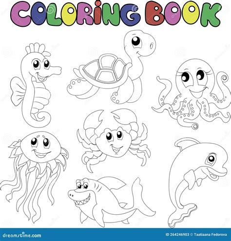 Libro Da Colorare Per Bambini Mare Illustrazione Di Stock