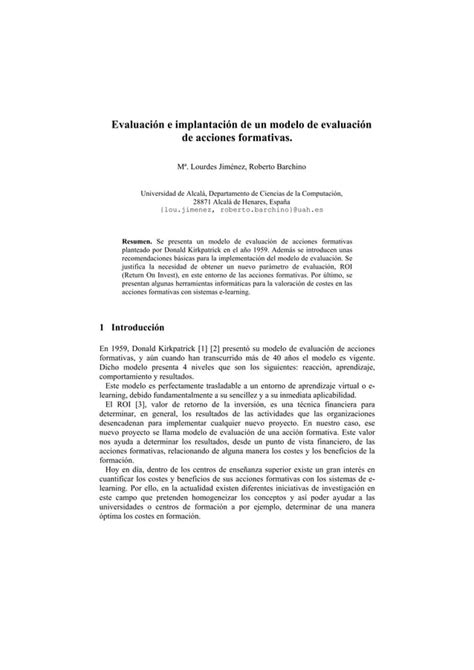 02 Evaluación E Implantación De Un Modelo De Evaluación De Acciones Formativas Pdf