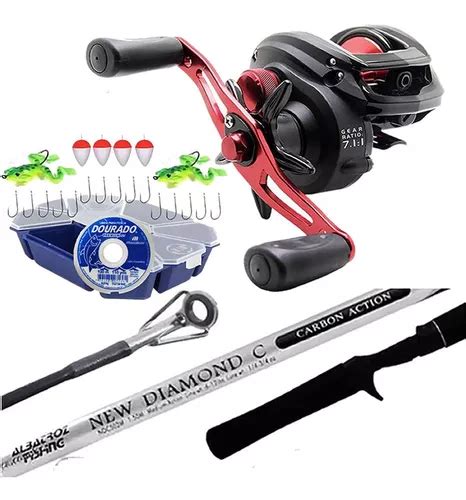 Kit Pesca Kg Carretilha Rol Vara Carbono Mt Estojo