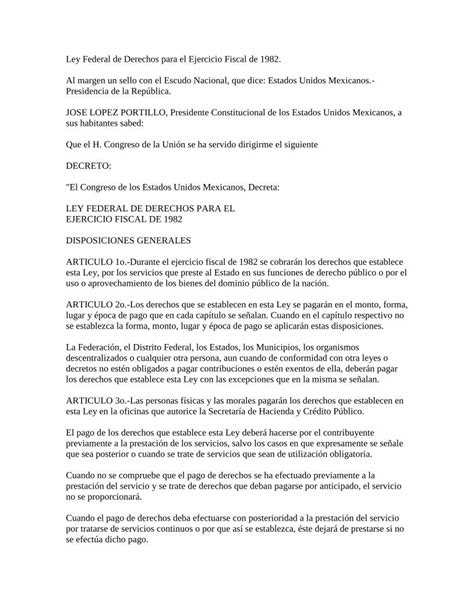 Pdf Ley Federal De Derechos Para El Ejercicio Fiscal De