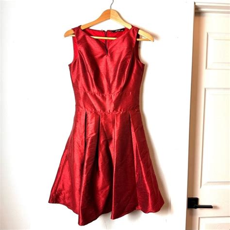 Eshakti Dresses Eshakti Custom Red Satin V Neck Dress Sz S Poshmark