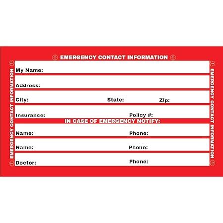 Amazon Red Medical Condition And Emergency Contact Id Wallet Card