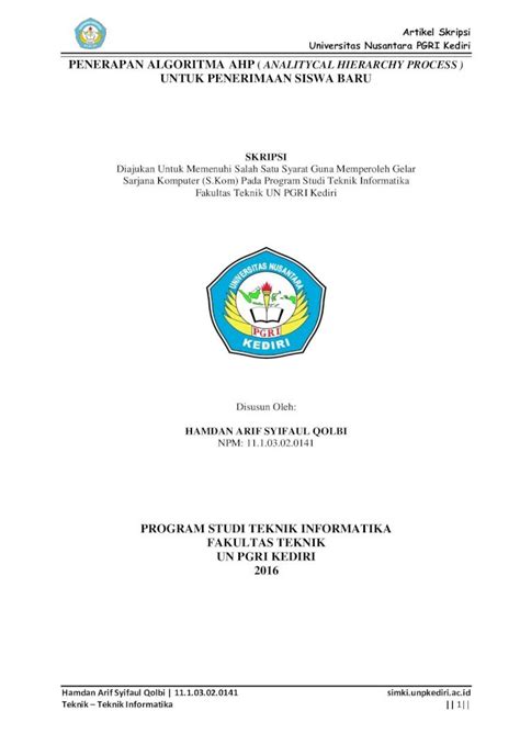 Pdf Artikel Skripsi Universitas Nusantara Pgri Kediri Ahp Simki