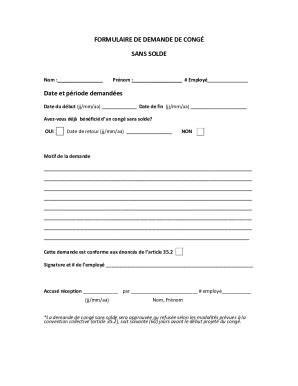 Fillable Online FORMULAIRE DE DEMANDE DE CONG SANS SOLDE Date et Fax ...