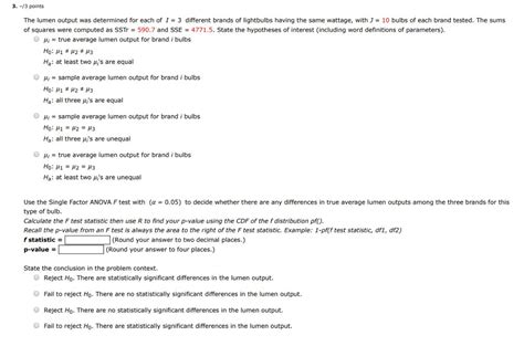 Solved Points The Lumen Output Was Determined For Each Chegg