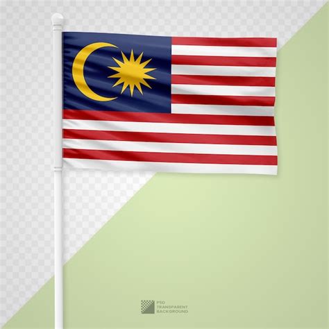 Premium PSD Waving The Malaysia Flag On A White Metal Pole Isolated