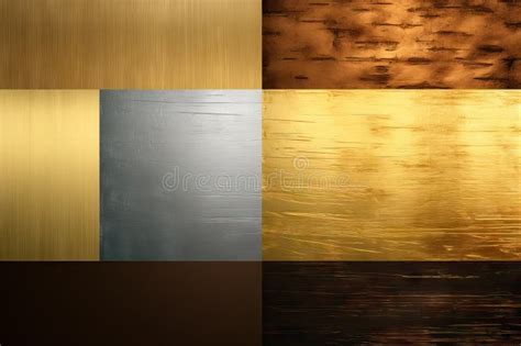 Seven Various Brushed Gold Metal Textures Set Stock Illustration